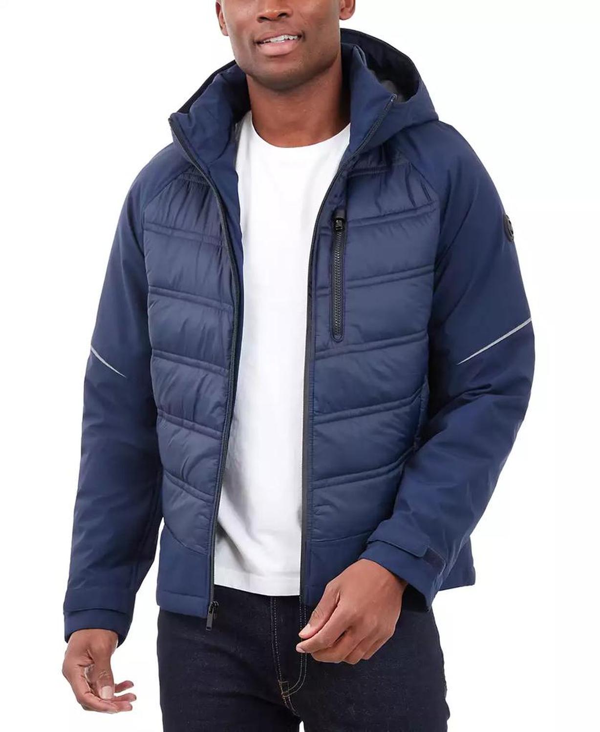 Men's Mixed-Media Full-Zip Hooded Jacket