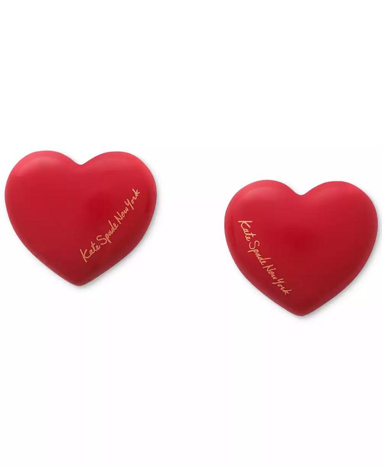 Red Enamel Logo Heart You Statement Stud Earrings