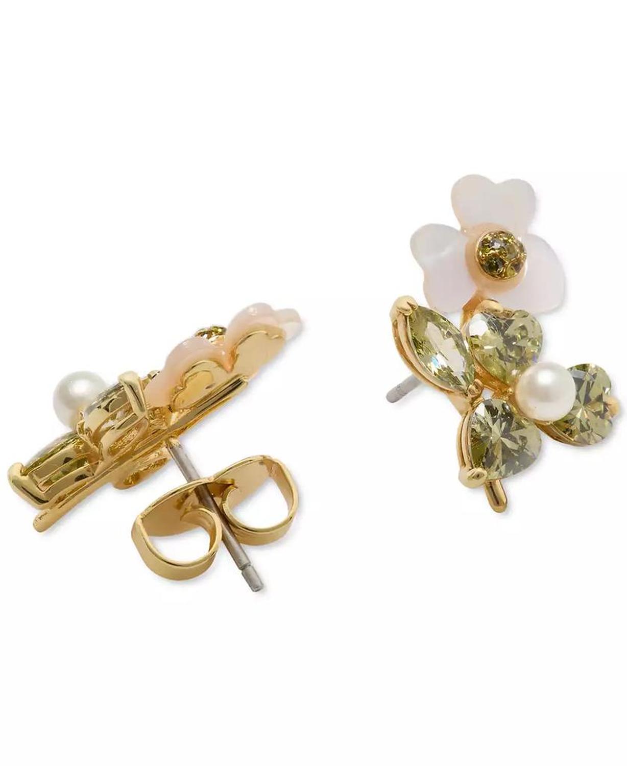 Silver-Tone Cubic Zirconia, Imitation Pearl & Mother-of-Pearl Flower Stud Earrings