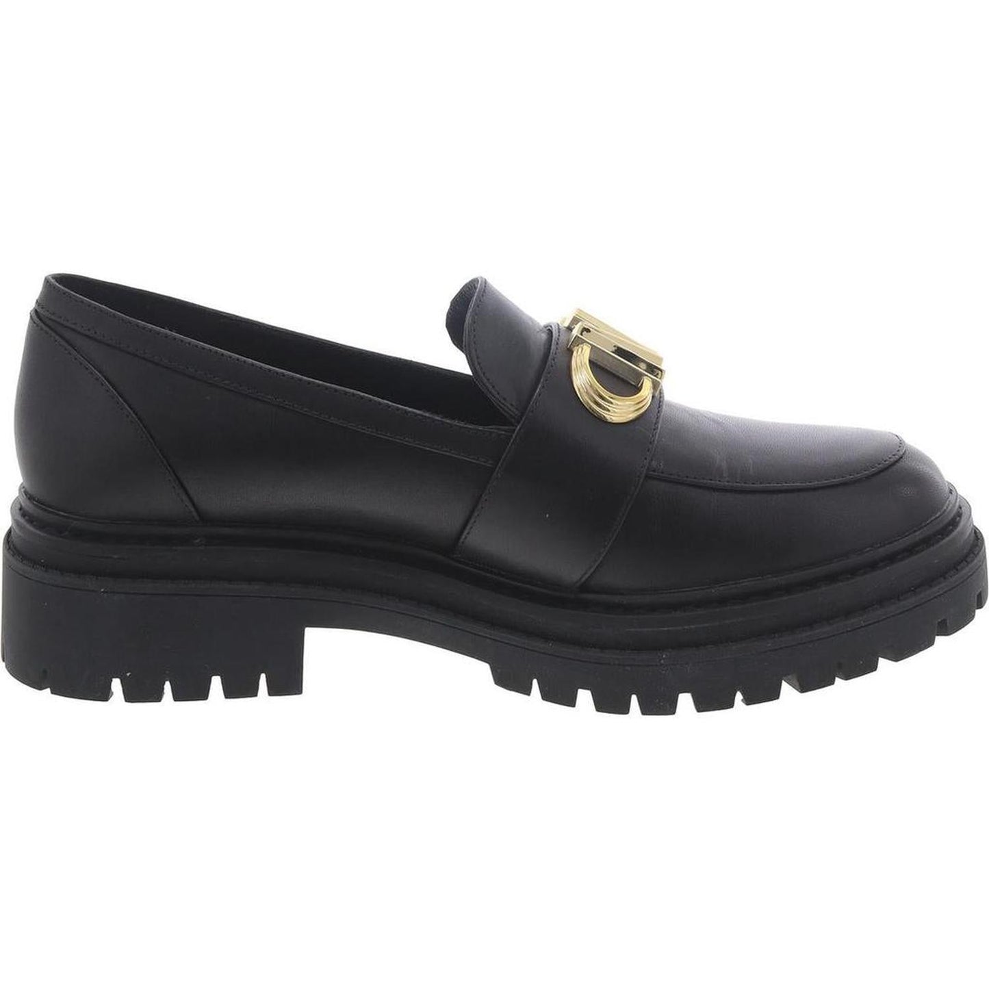 Womens Leather Block Heel Loafers