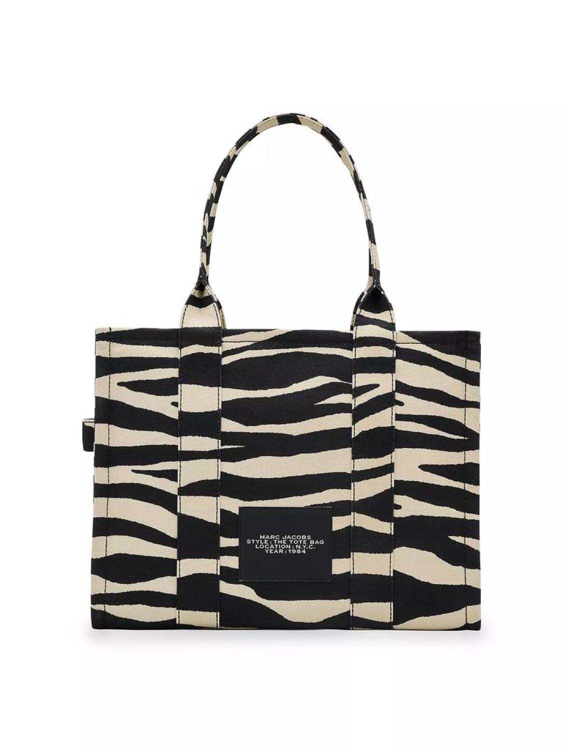 Zebra-Print Canvas Large Tote Bag