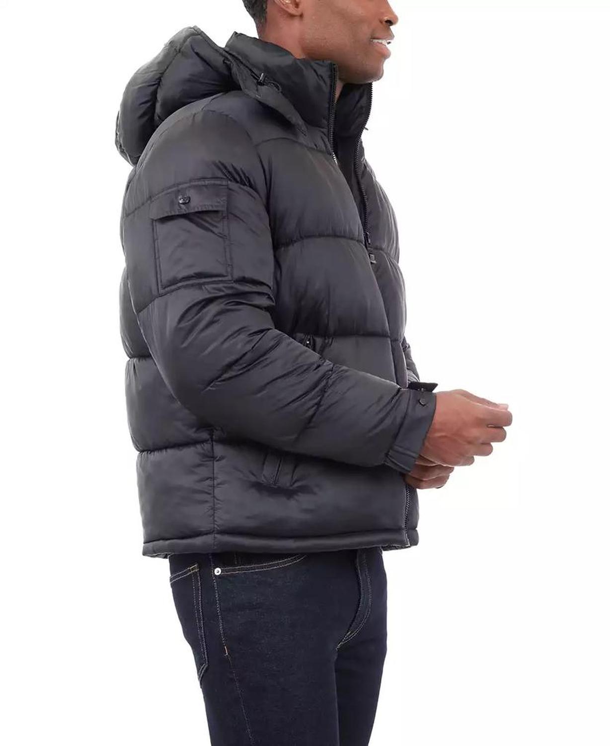 Men's Heavyweight Metallic Finish Hooded Puffer Jacket