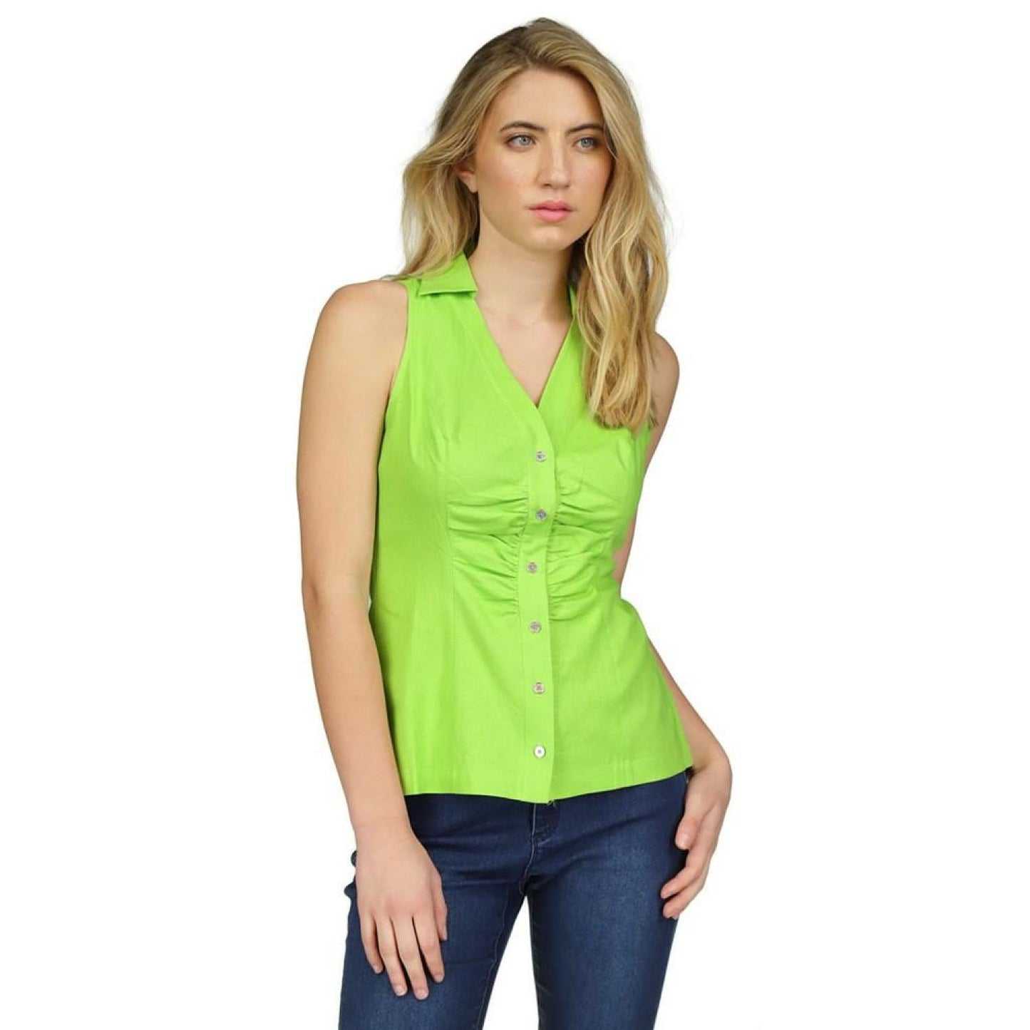 Women's Linen Sleeveless Button-Front Top