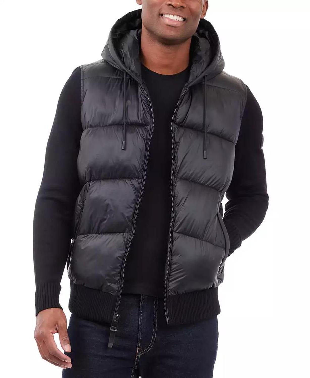 Men's Mixed-Media Hooded Zip Sweater Jacket