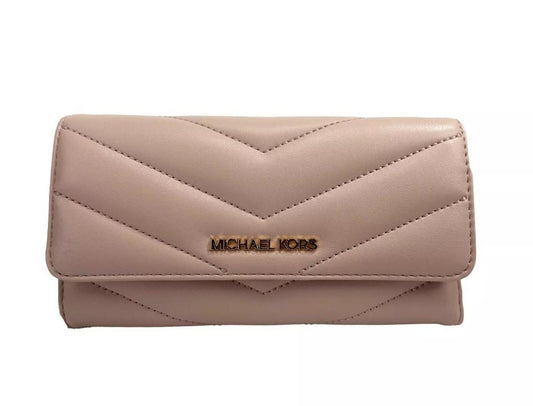 Michael Kors Jet Set Travel Large Quilted Leather Trifold Wallet Powder Women's Blush