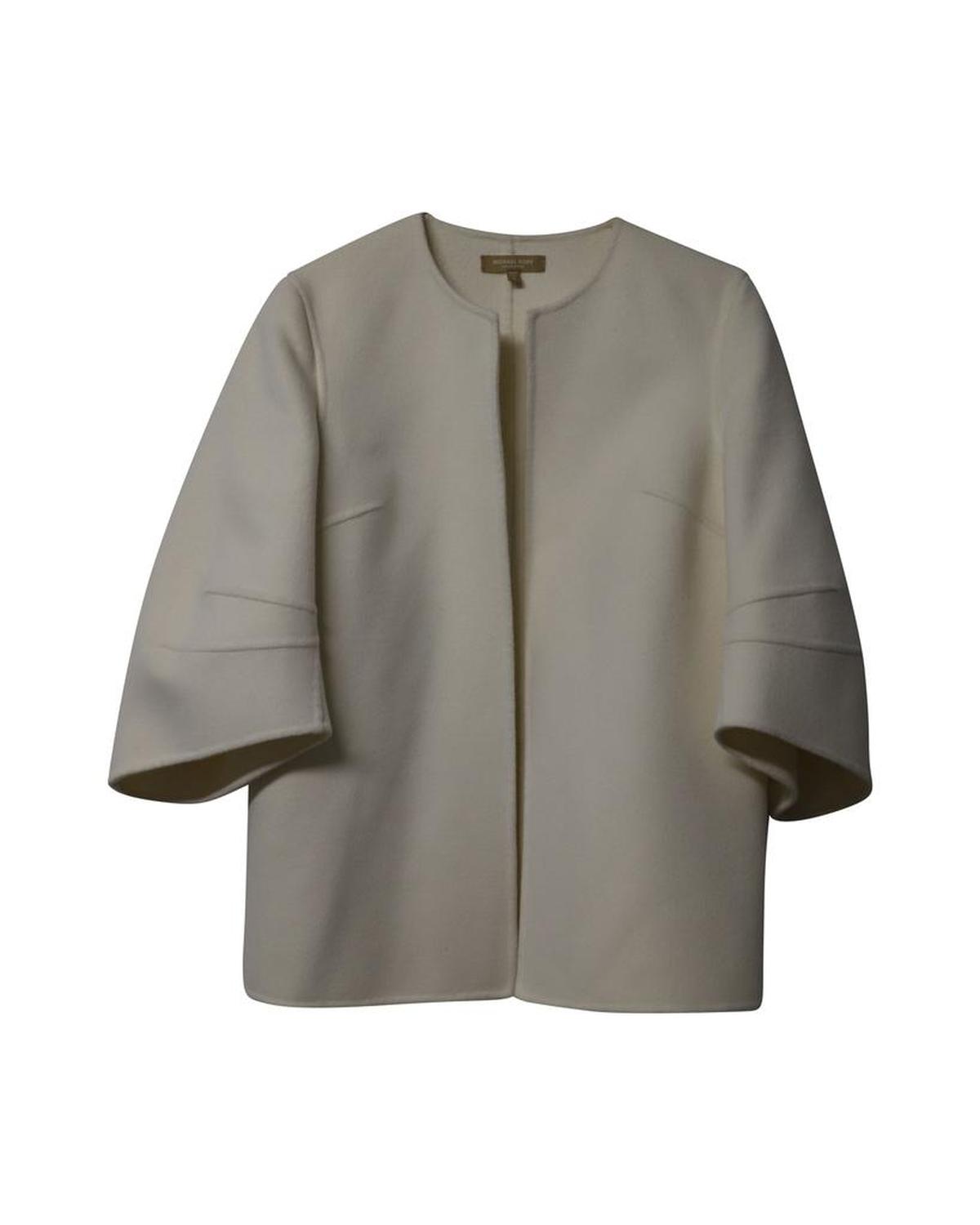 Michael Kors Collection Asymmetrical Angel Sleeves Jacket in White Wool