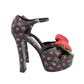 Michael Kors Huxley Rose Appliqué Rosebud Platform Sandal in Black & Red Leather