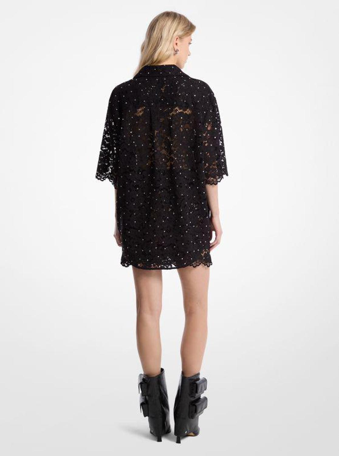 Studded Corded Floral Lace Shirt