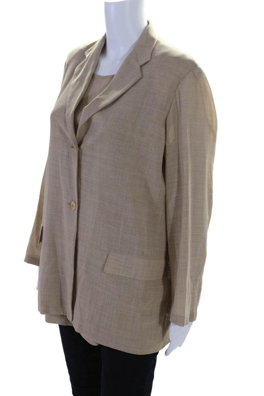 Max Mara Womens Button Down Light Jacket Tank Top Set Beige Wool