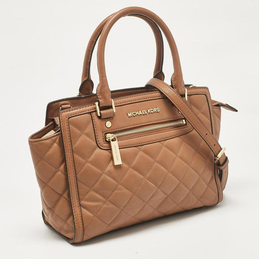 Brown Quilted Leather Selma Satchel