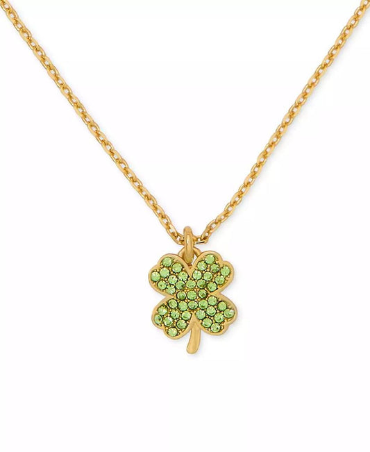 Lucky Charm Gold-Tone Pavé Crystal Clover Pendant Necklace, 16" + 3" extender