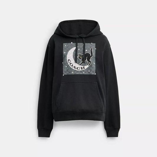 Coach Outlet Halloween Black Cat Moon Signature Square Hoodie