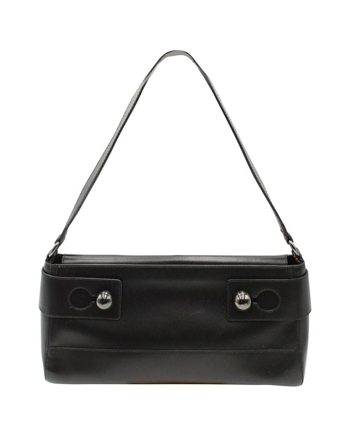 Furla Metal Embellished Shoulder Bag in Black Leather