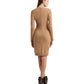 Petite Faux Leather Trim Wool Cashmere Dress