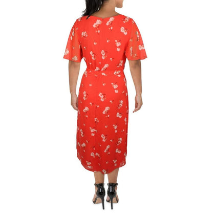 Plus Womens V-Neck Tea Wrap Dress