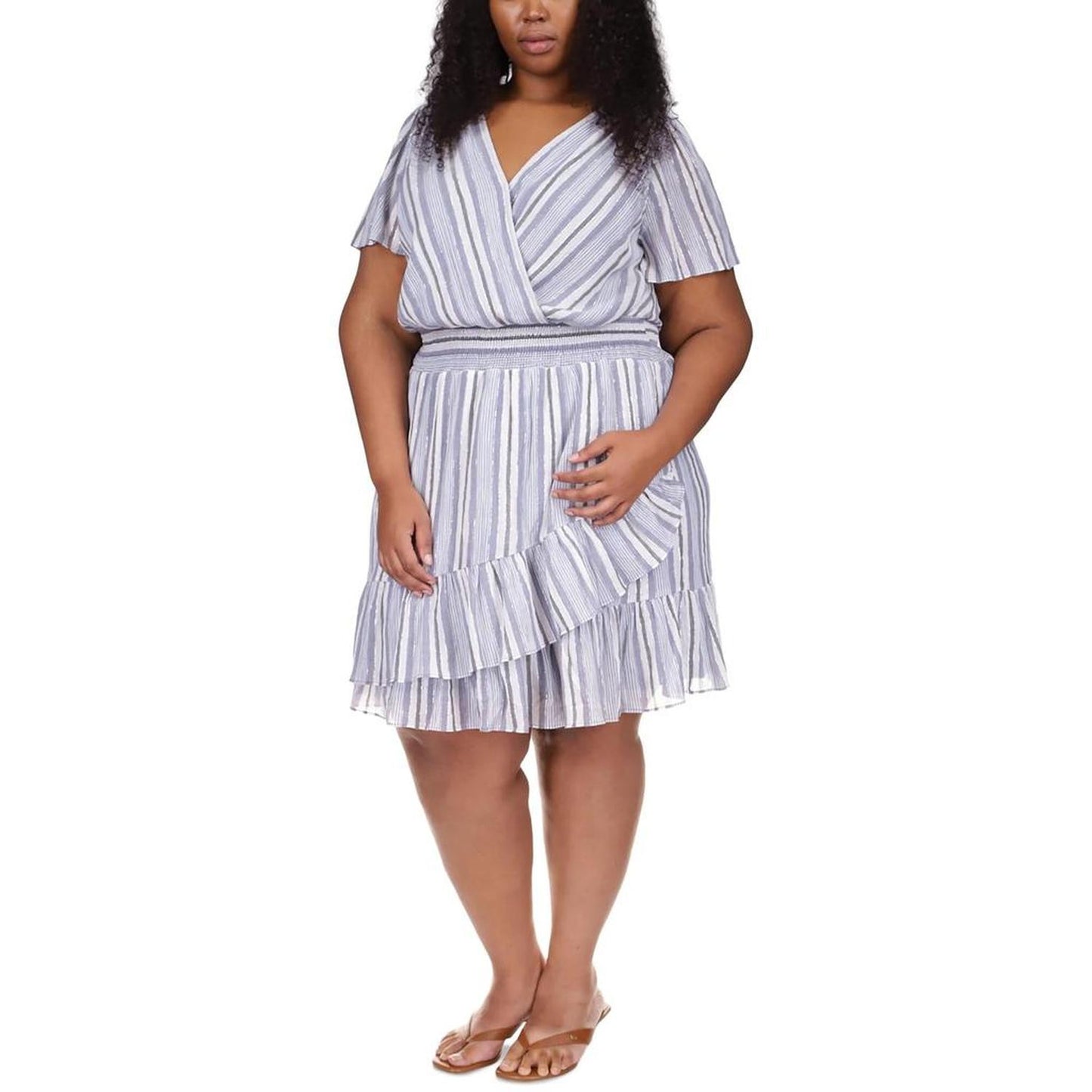 Plus Womens Metallic Striped Fit & Flare Dress