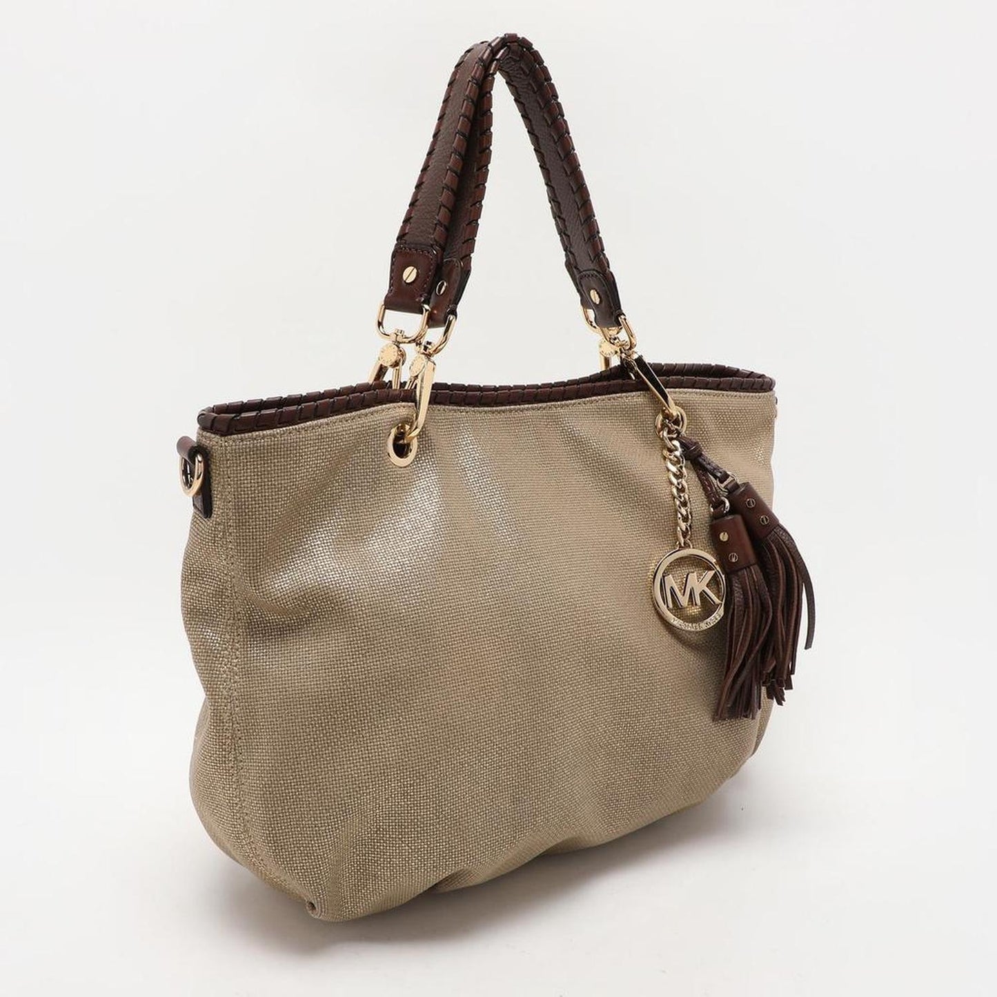 Michael Kors Gold Canvas And Leather Shoulder Bag