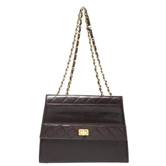 Chanel Dark Quilted Leather Vintage Shoulder Strap