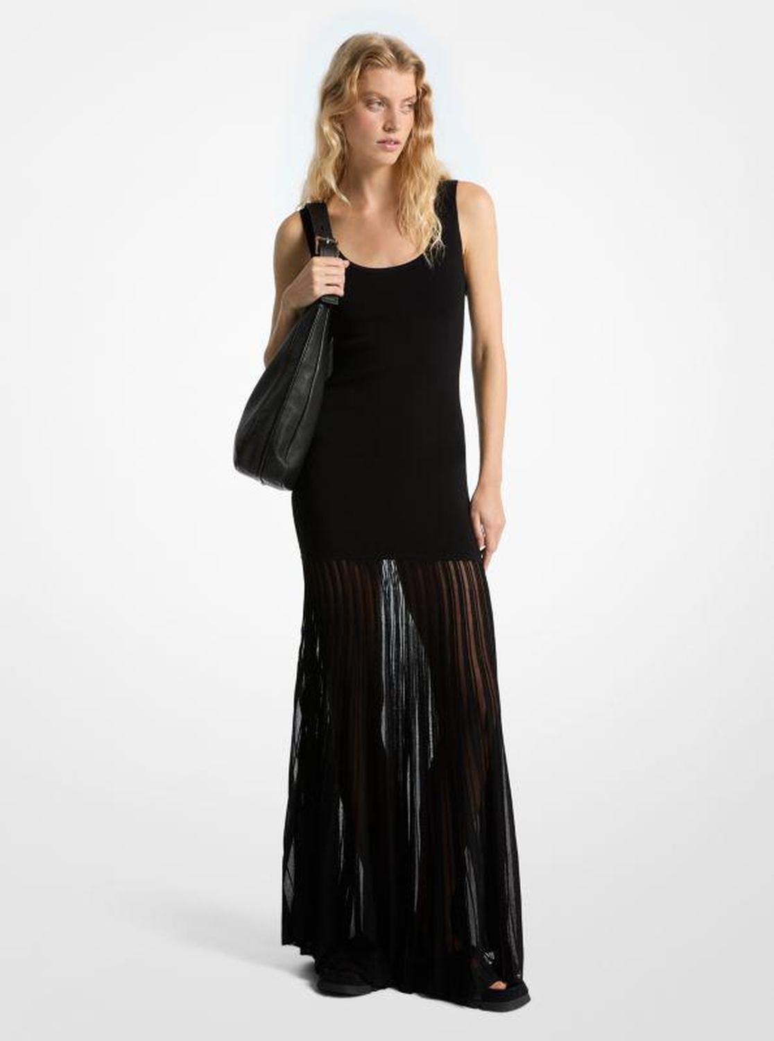 Stretch Viscose Blend Sheer Maxi Dress