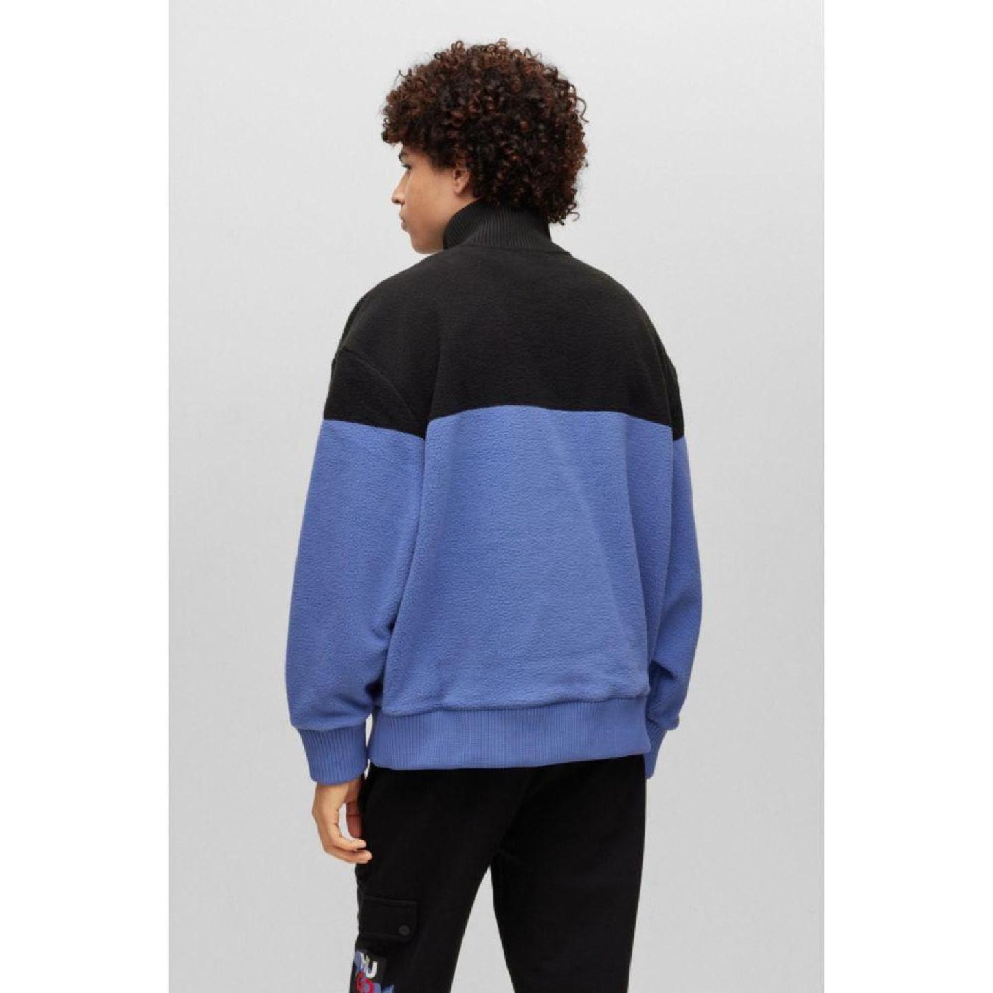 Zip-neck sherpa fleece sweatshirt with stacked logo embroidery