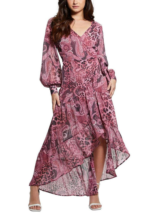 Womens Metallic Paisley Wrap Dress