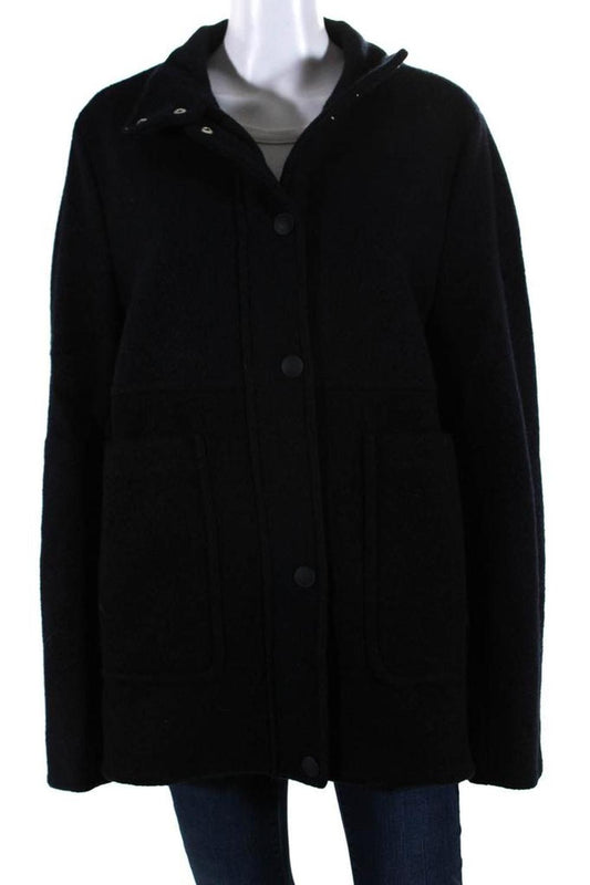 Sportmax Womens Navy Black Color Block Wool Mock Neck Long Sleeve Coat