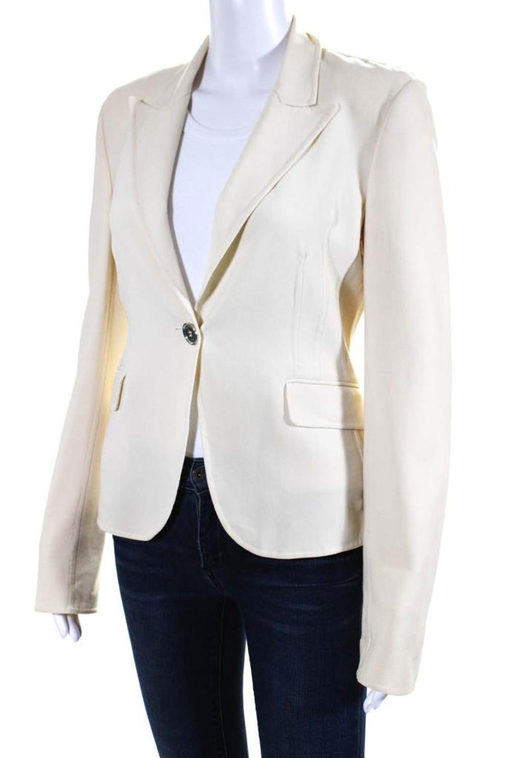 Michael Kors Womens Single Button Blazer Jacket Cream White Wool