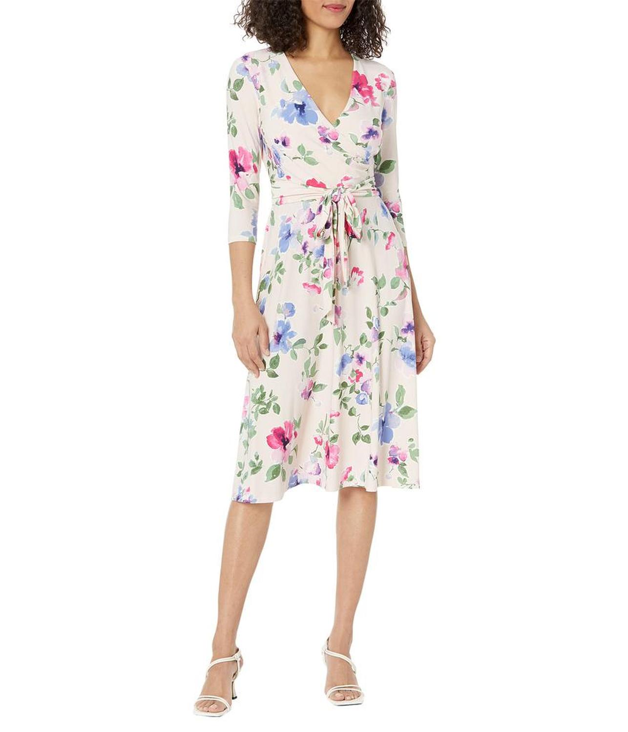 Floral Surplice Jersey Dress