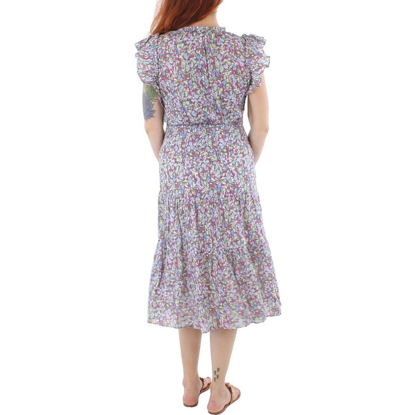 Womens Cotton Tiered Midi Dress