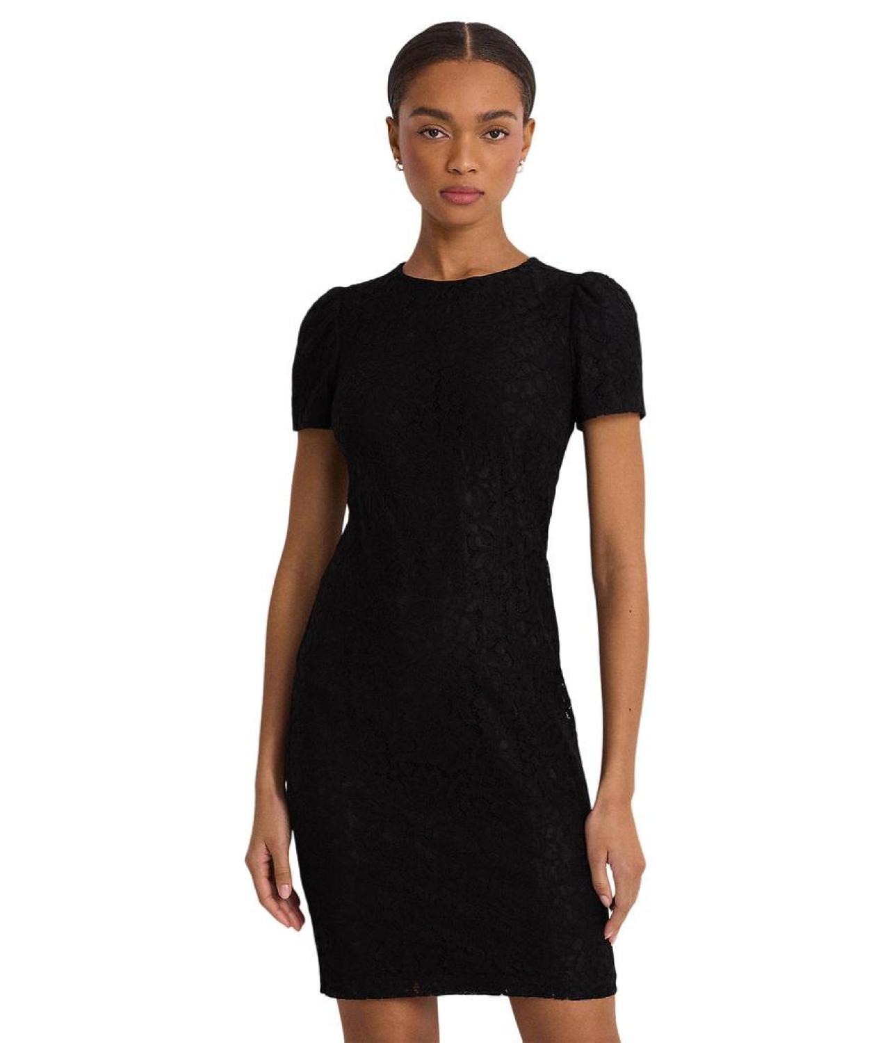 Lace Puff-Sleeve Cocktail Dress