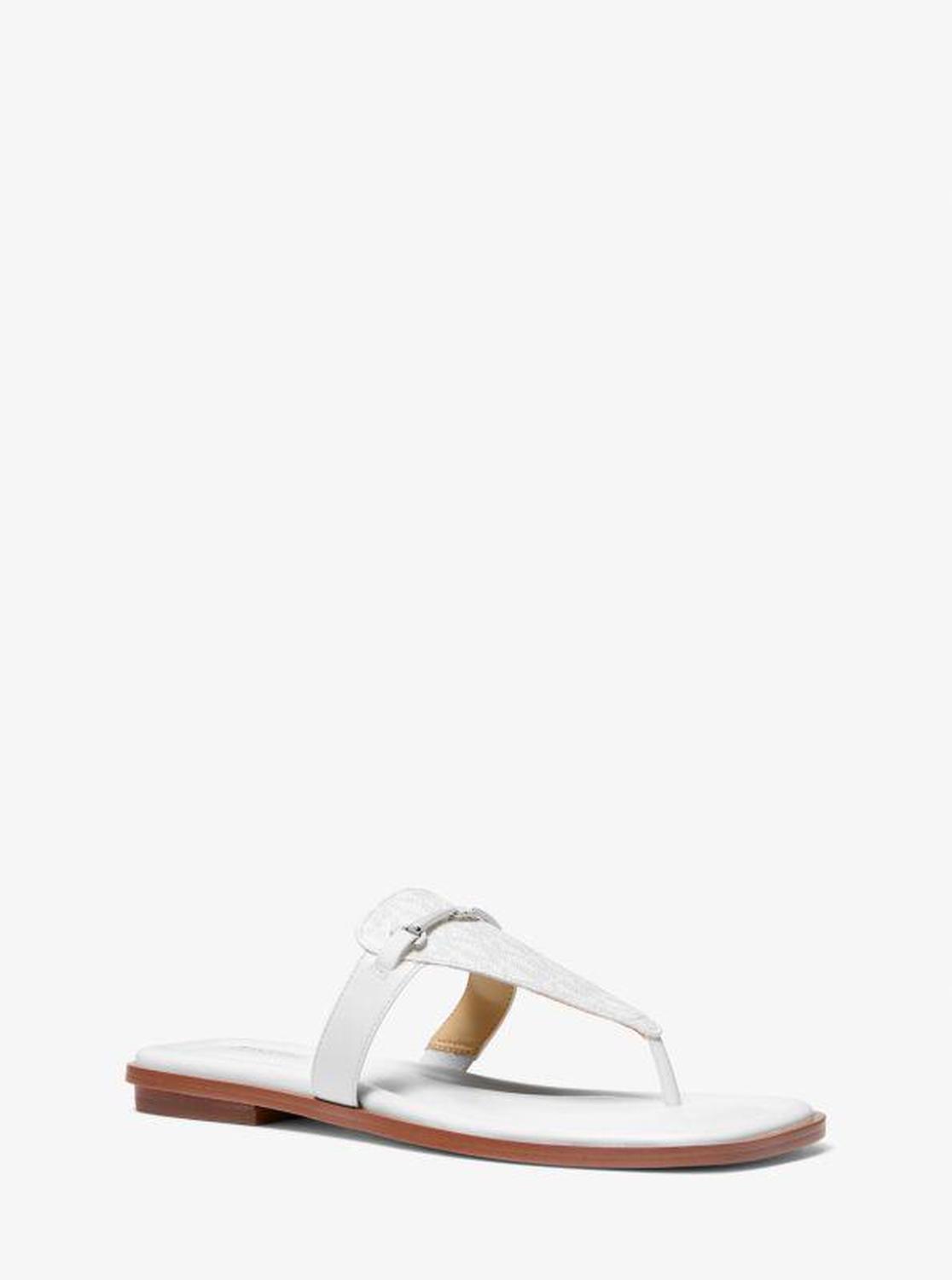 Lena Signature Logo and Leather T-Strap Sandal