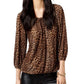 Petites Womens Animal Print Scoop Neck Peasant Top