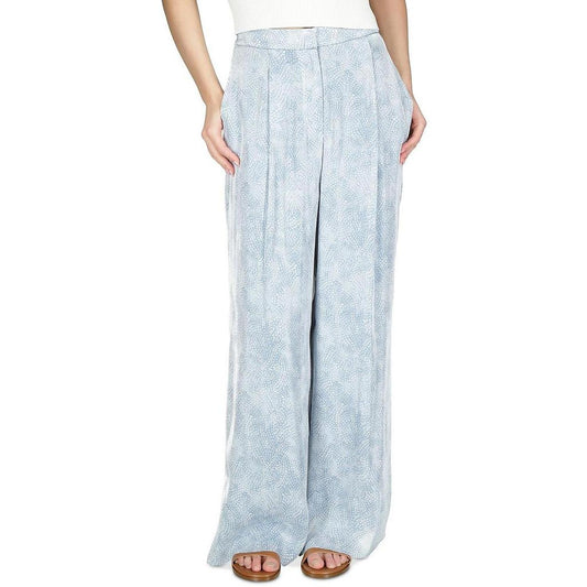 Petites Womens Satin Pleated Wide Leg Pants