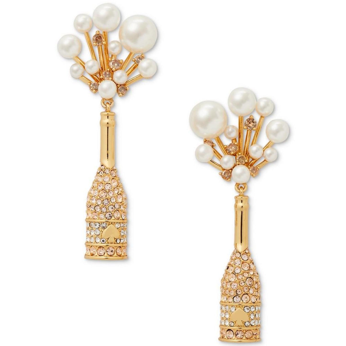 Gold-Tone Crystal & Imitation Pearl Champagne Statement Earrings