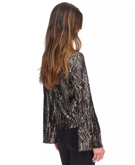 Women's Printed Pleated Bell-Sleeve Top