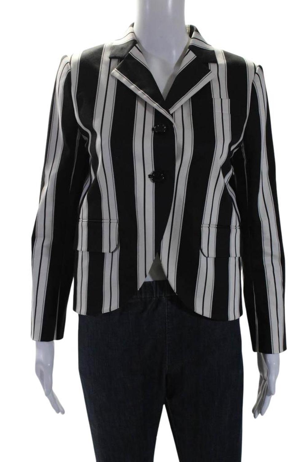 Marc Jacobs Womens Cotton Striped Single Breasted Jacket Black White