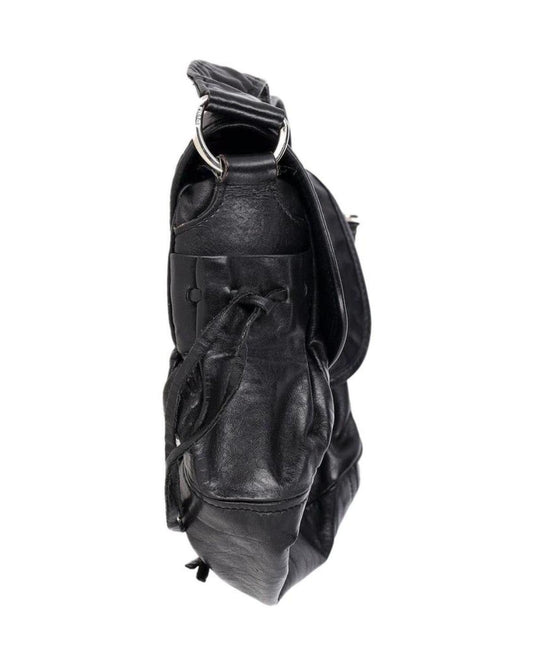 Prada Flap Buckle Shoulder Bag in Black Leather