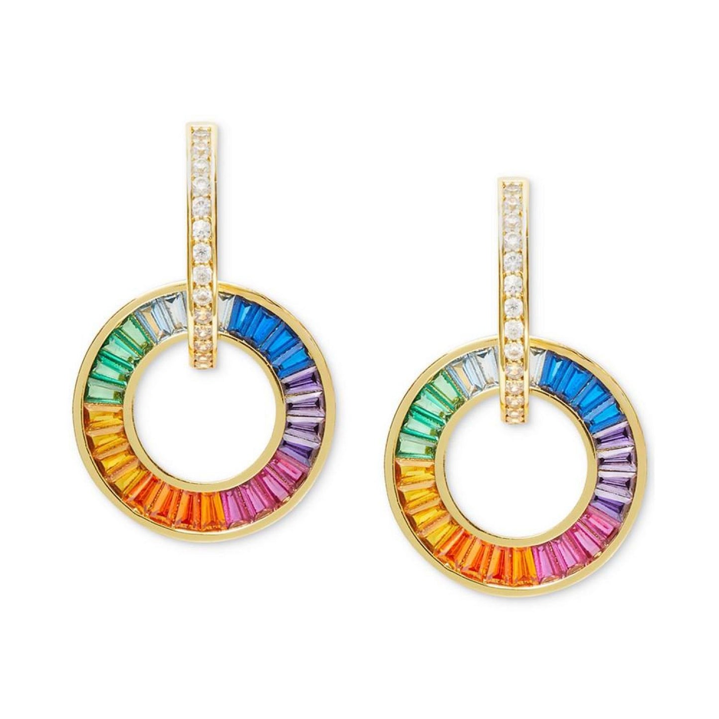 Gold-Tone Pavé & Multicolor Mixed Stone Circle Charm Hoop Earrings