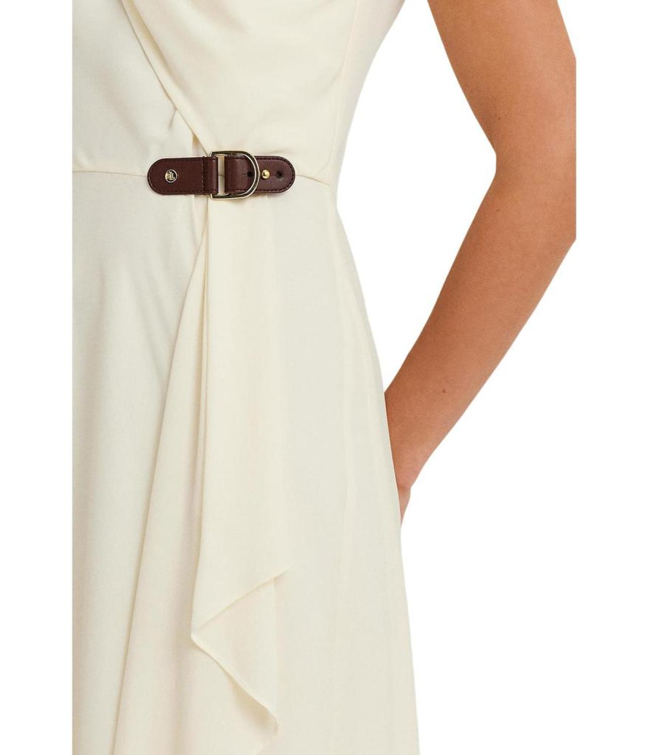 Buckle-Trim Georgette Sleeveless Dress