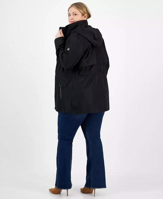 Plus Size Hooded Water-Resistant Anorak Coat