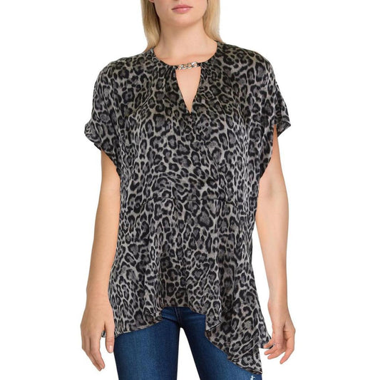 Womens Chain Neck Surplice Blouse