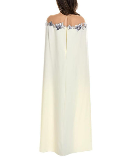 Marchesa Notte Tulle Illusion Cape Effect Maxi Dress