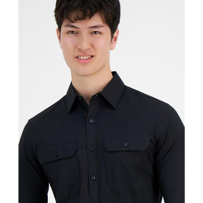 Men's Military Long Sleeve Button-Front Double-Pocket Shirt