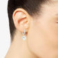 Silver-Tone Pavé & Mother-of-Pearl Flower Charm Hoop Earrings