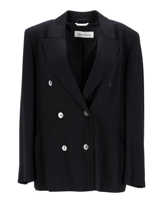 Max Mara Double Breasted Blazer in Navy Blue Virgin Wool