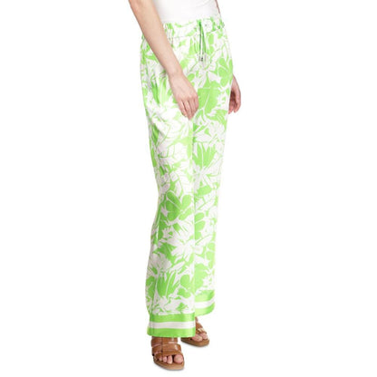 MICHAEL Women's Palm Print Wide-Leg Satin Pants