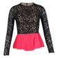 Michael Kors Collection Peplum Top in Black Viscose Lace