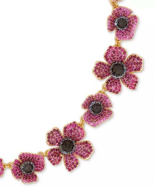 Gold-Tone Color Cubic Zirconia Poppy Statement Necklace, 16" + 3" extender