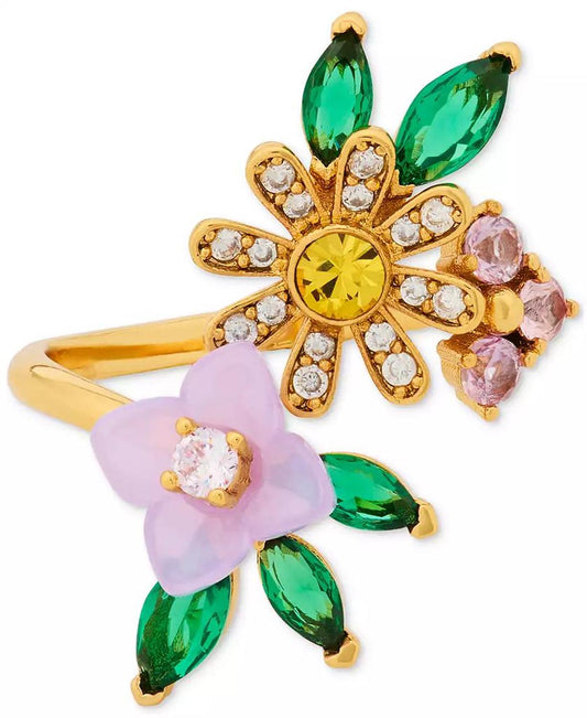 Bursting Blooms Gold-Tone Multi-Stone Wrap Ring