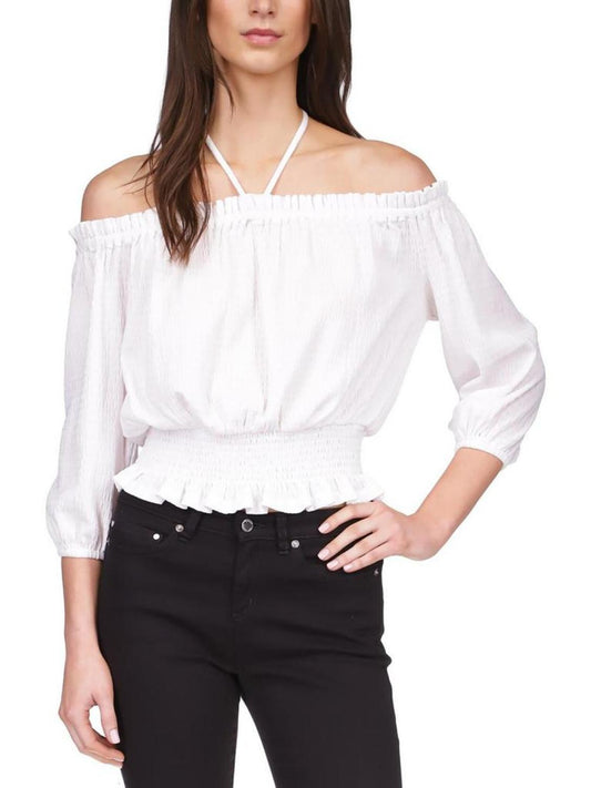 Womens Long Sleeve Tie Neck Off The Shoulder